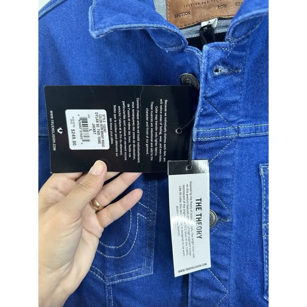 True Religion Men's Dylan 2 Tone Denim Jacket Sz L blue royal Jeans trucker RARE
